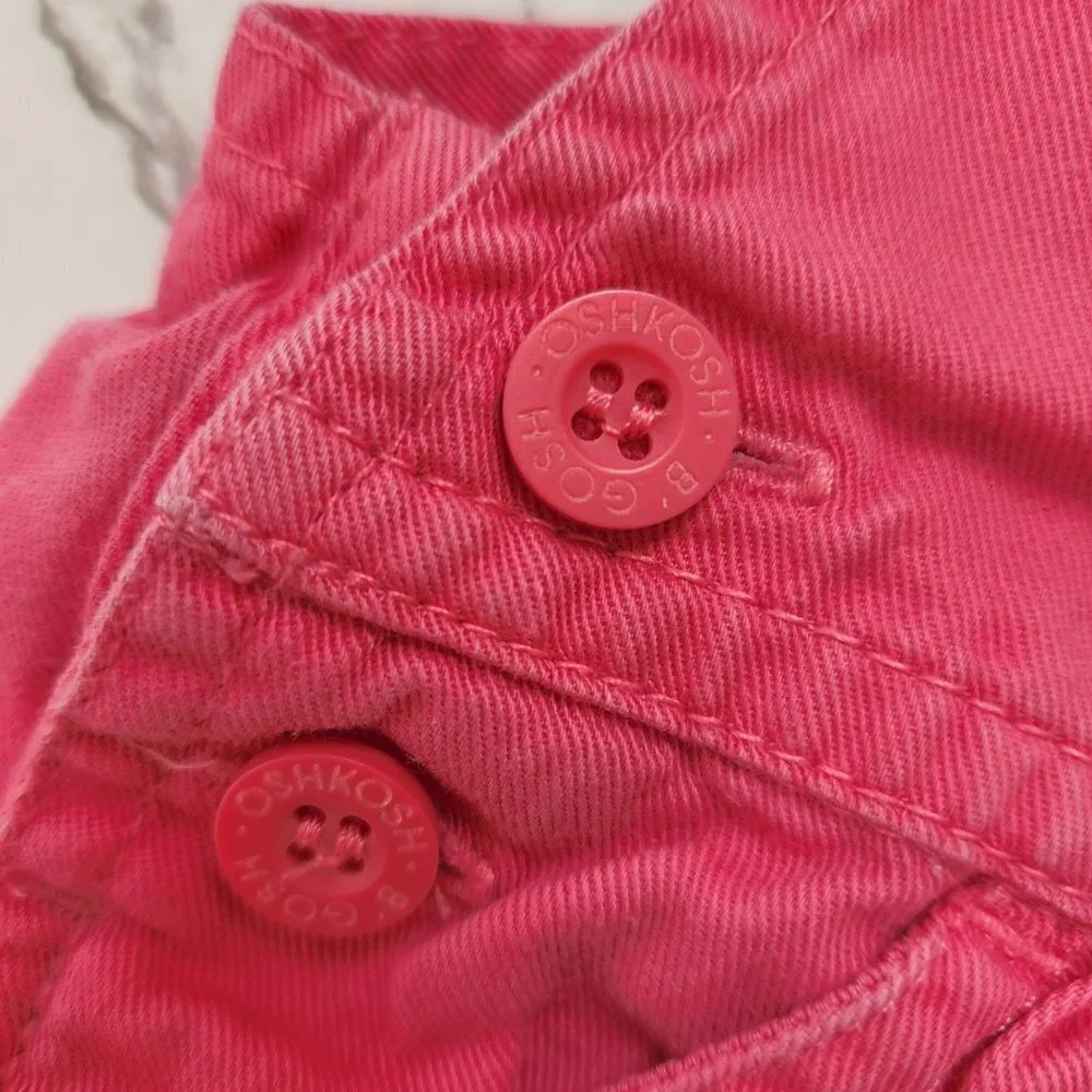 Vintage Oshkosh Baby Pink Flower 100% Cotton Denim Overalls Shorts Girls 12M XL